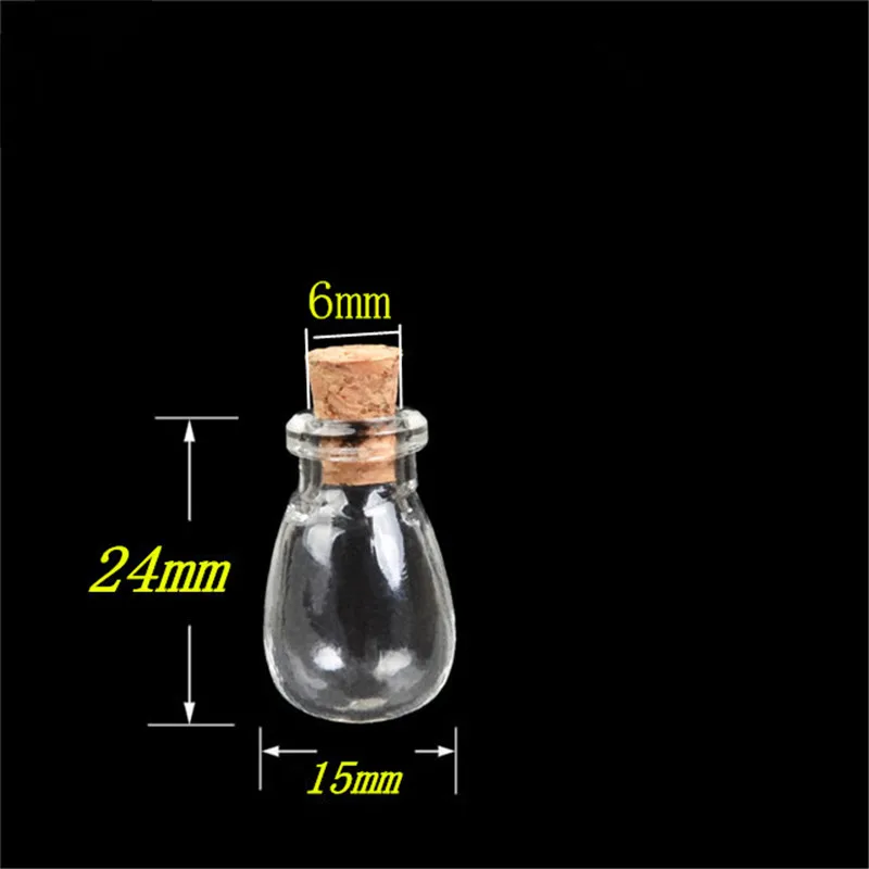 100 pcs 15x24x6 mm Small Glass Bottles With Corks DIY Mini Waterdrop Shaped Art Jars Gifts Vials Little Cute Pendants Bottles