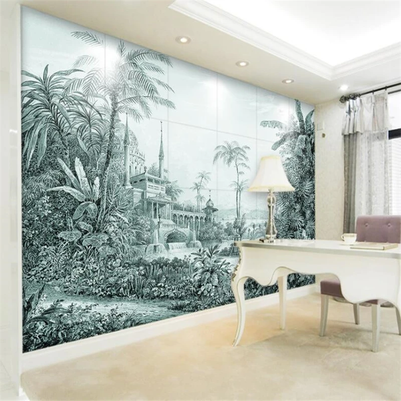 

wellyu Hand painted tropical rainforest landscape background wall custom large mural green wallpaper papel de parede