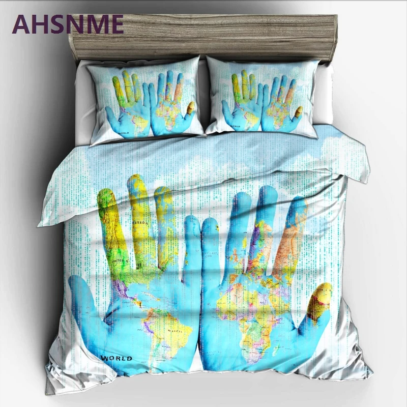 

AHSNME in the hands of a world map Bedding Set High-definition Print Quilt Cover for US AU EU Size market jogo de cama