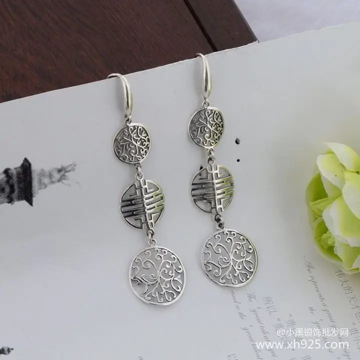 

925 Sterling Silver Jewelry Ms Thai Hollow Out Pattern of Folk Wind Restoring Ancient Ways the New Earrings