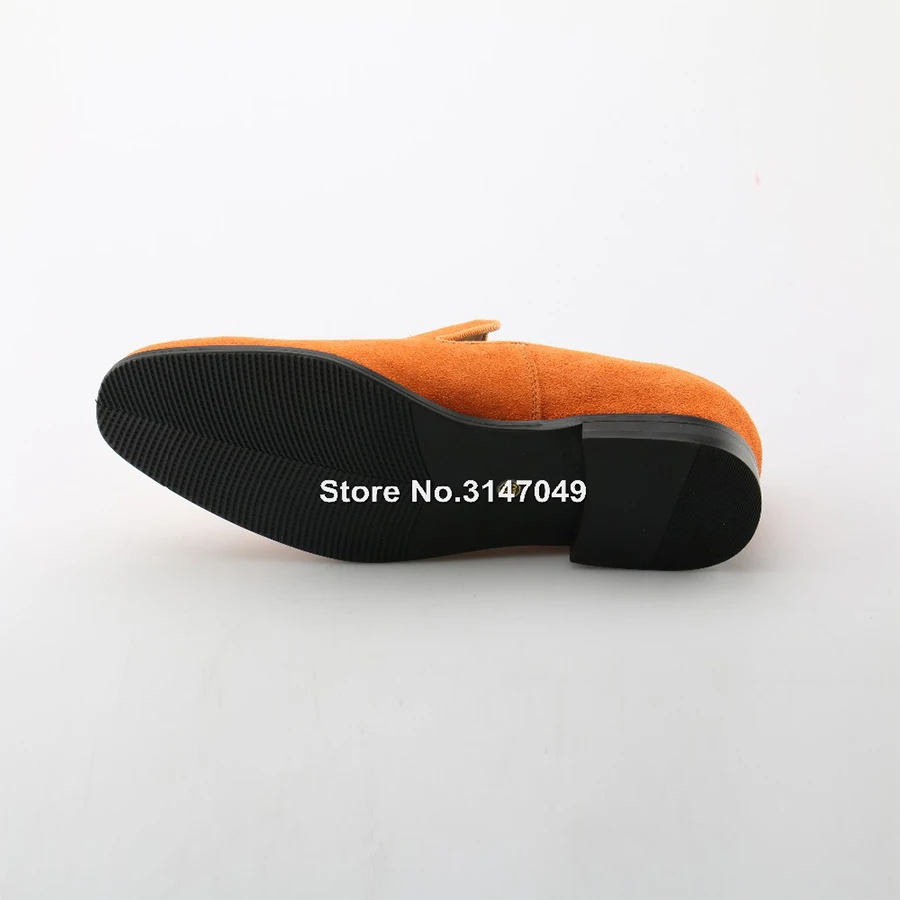 OKHOTCN Pointed Toe Orange Oxfords Suede Leather Dress Men Shoes Fashion Zapatillas Hombre Slip-on Male Formal Shoes Size 46