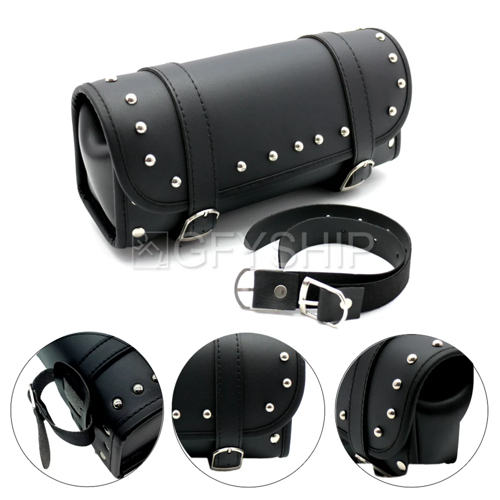 

Motorcycle Bag Universal Motorbike Tool Bag Handlebar Sissy Bar Bag PU Leather Motorcycle Saddle bag Storage Tool Pouch 2 Straps