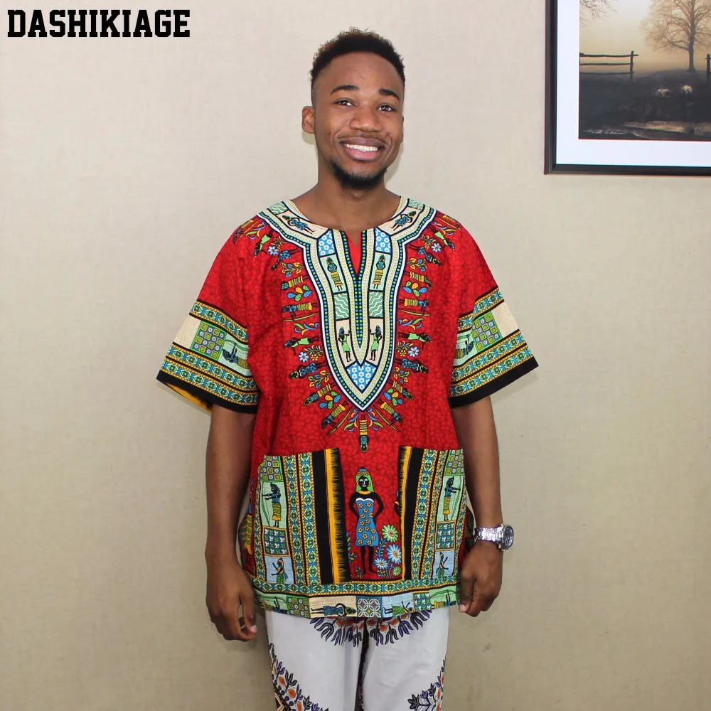 (fast shipping) 2016 Newest Fashion Design African Traditional Print 100% Cotton Dashiki T-shirt for unisex