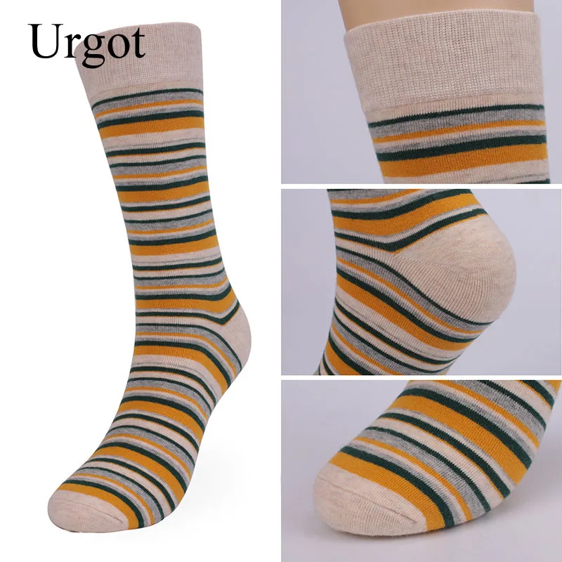 Urgot 5 Pairs Men's Socks Big Large Size 46,47,48 Autumn Winter Thick Odor-proof Male Socks Casual Stripe Middle Long Tube Socks