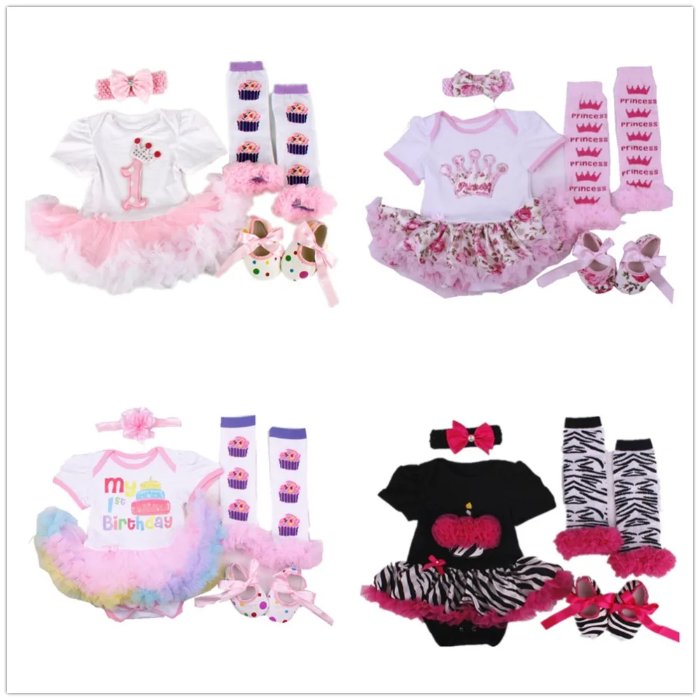 

Birthday Baby Dress Bodysuit Leggings Shoe Hairband 4-Pieces Clothes Sets Lace Girl Dresses Ball Gown Jumpsuit Floral Zebra 0-2Y