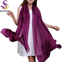 [BYSIFA] Long Design Large Scarf Cape Fashion Natural Silk Long Scarves Printed Spring Autumn Thermal Purple Silk Scarf Shawl