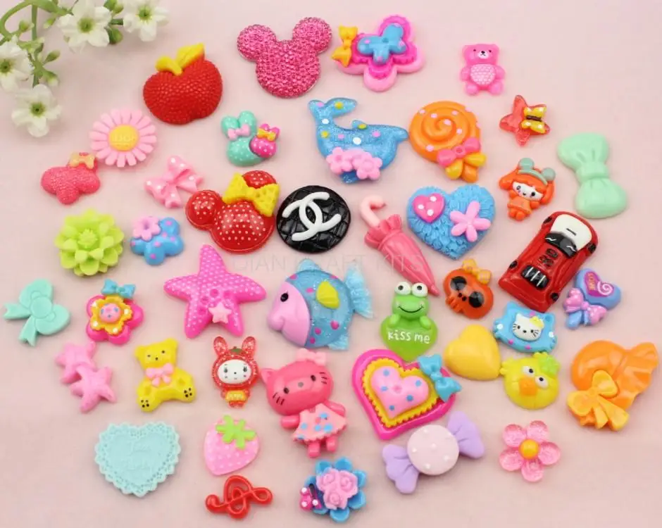 250pcs kawaii Resin animal, sweets ,Flower,Miniature,Glitter, Deco cabochon Flatbacks mix quality selected sampler set D25