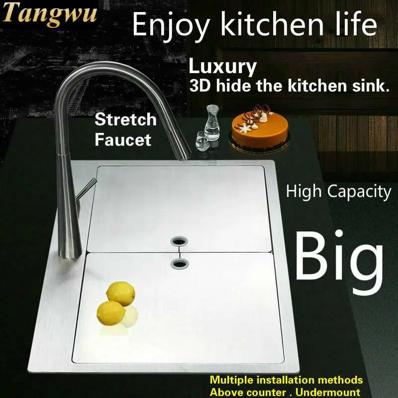 Free shipping Hot sell standard stretch faucet luxury household kitchen manual sink single trough the slide durable 750x480 MM