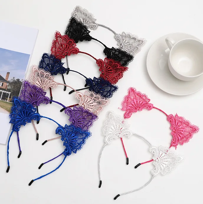 Women Hair elastic headbands Fashion Black Lace Cat Ears Headband Wedding Photography Portrait Style Hair Hoop hair accessories