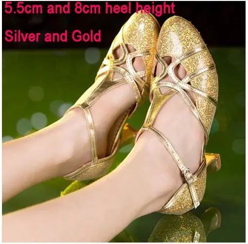 New Latin Dance Shoes Woman High Heel Silver Gold Cheap Ballroom Dancing Shoes Girls Gliter Closed Toe Salsa Shoes 5cm 7cm Heel