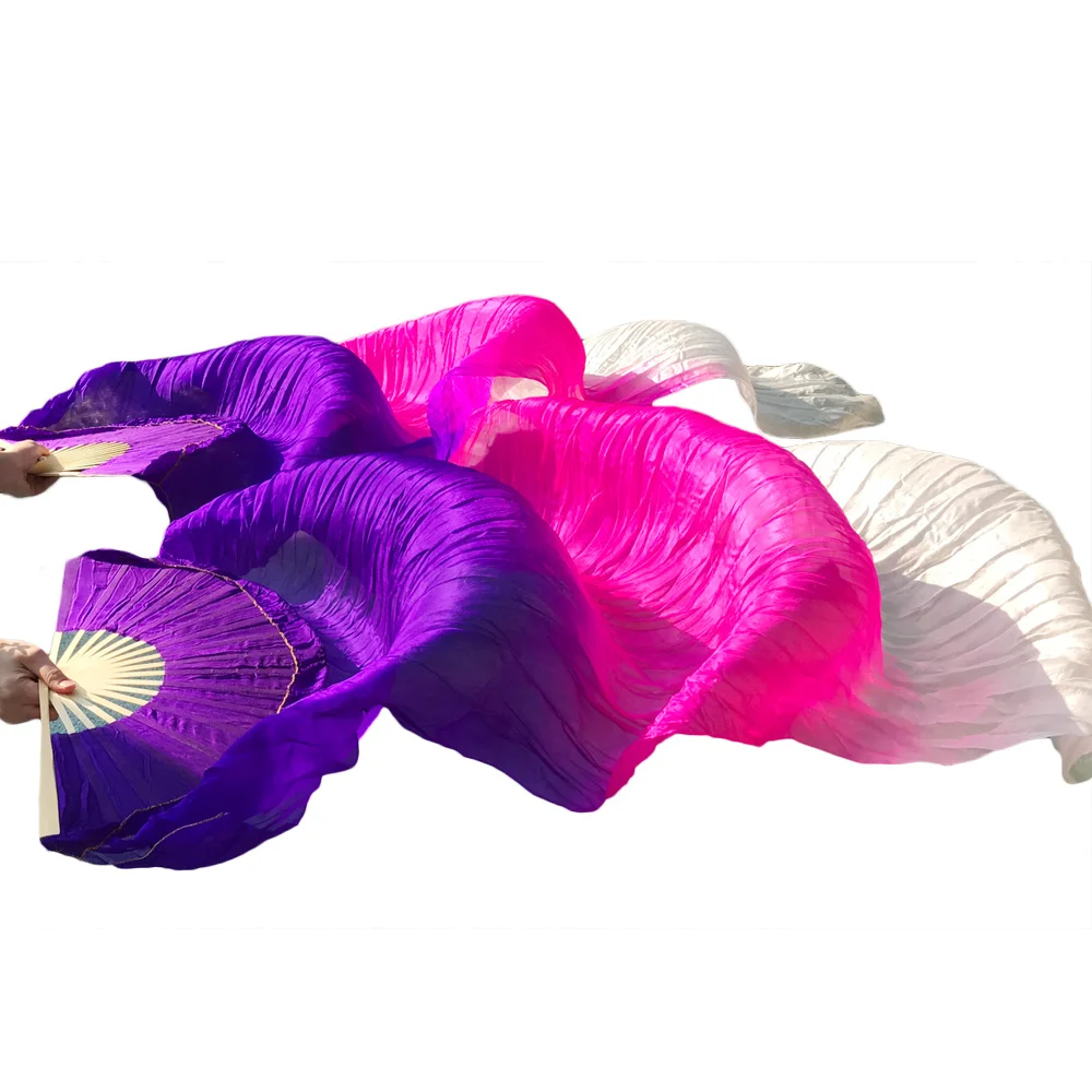 wholesale 1pc right fans+1 pc left fans 5 size hand painted belly dance silk fan veil,hot sale more! purple+rose+white