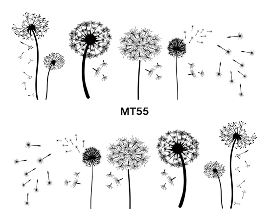 For Nail MT55 Full Cover Black Dandelion Nail Art Water Transfer Sticker Decal For Nail Art Tattoo Tips DIY Nail Tool