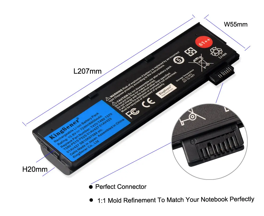 KingSener 10.8V 6600mAh Laptop Battery for Lenovo ThinkPad T470 T480 T570 T580 P51S P52S 01AV427 01AV428 01AV423 SB10K97580 61++