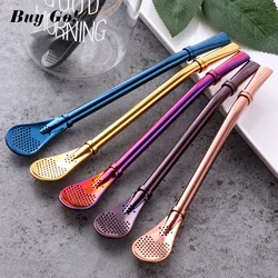 Colorful 304 Stainless Steel Tea Drinking Straws Spoon Yerba Mate Tea Filter Reusable Bombilla Gourd Tea Tools Bar Accessories