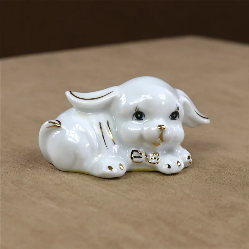 Porcelain Puppy Miniature Gilded Ceramics Doggie Sculpture Pet Home Decor Gift and Craft Embellishment Knickknack Accessories