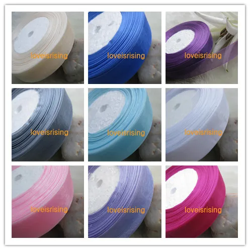 13 colors-- (300 ft) 1'' (25mm) 100 Yards Double Face Purple Color Sheer Organza Ribbon Wedding Party Favor Decor