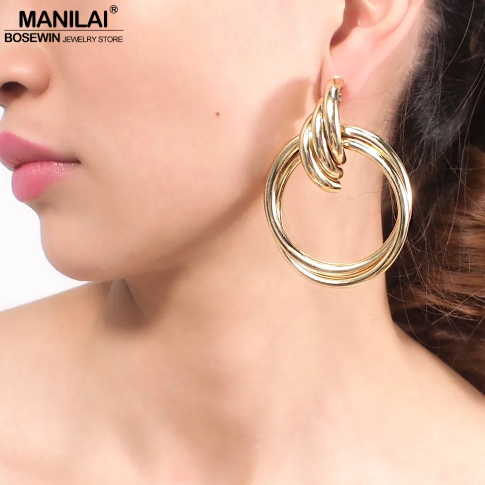 MANILAI Geometric Metal Statement Earrings Fashion Jewelry Women Punk Big Dangle Earrings Gold Color Wholesale