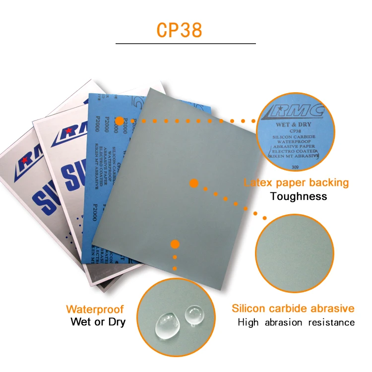 5 Sheets CP38 Waterproof Sandpaper Abrasive Paper Wet & Dry 1200 to 5000 Grits for Automotive Sanding Wood Furniture Finishing