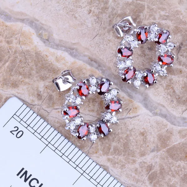 Good-Looking Red / White Cubic Zirconia Silver Plated Jewelry Sets Earrings Pendant Ring S0143