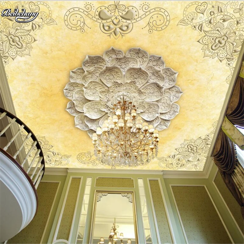 beibehang Simple Chinese Gorgeous Ceiling Zenith Mural Ceiling Large Custom Mural Nonwovens Green Wallpaper papel de parede