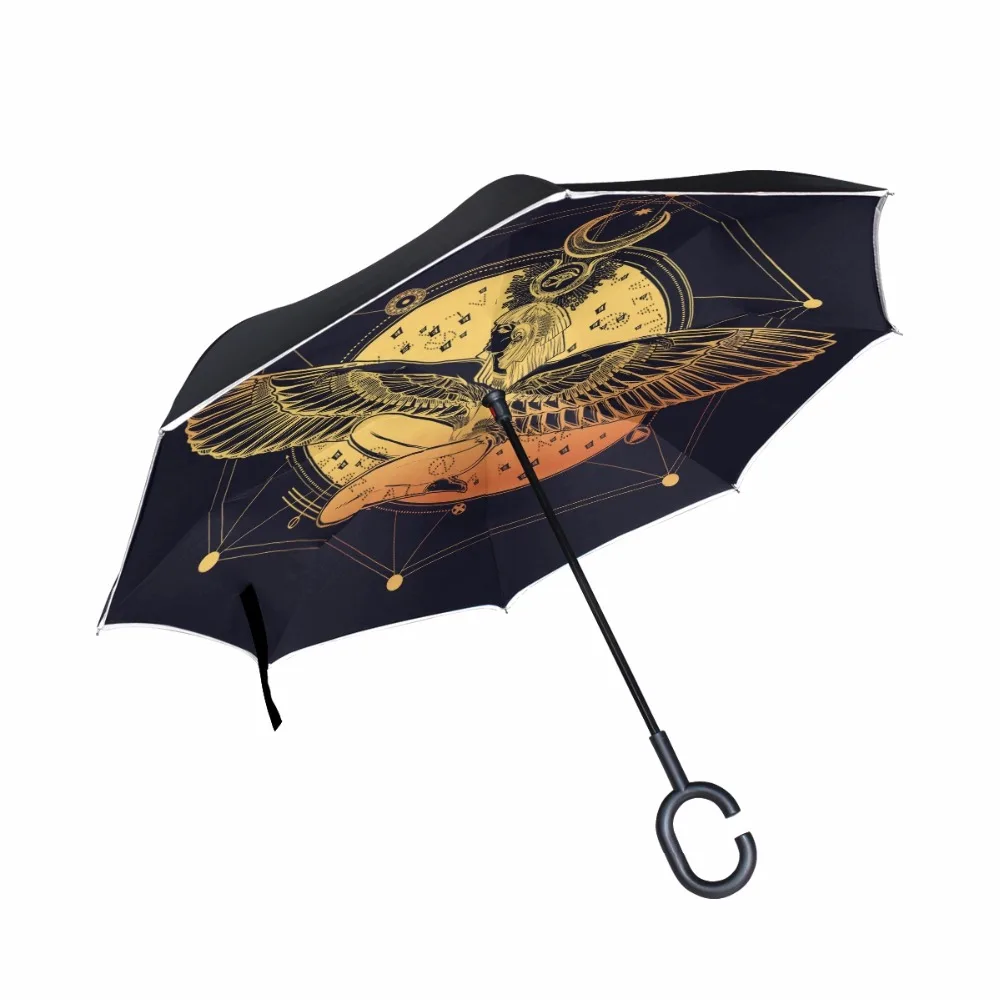 Fantastic Reverse Umbrella A Girl With Wing Customized Double Layer Inverted Long Handle High Quality Night-Luminous Umbrella