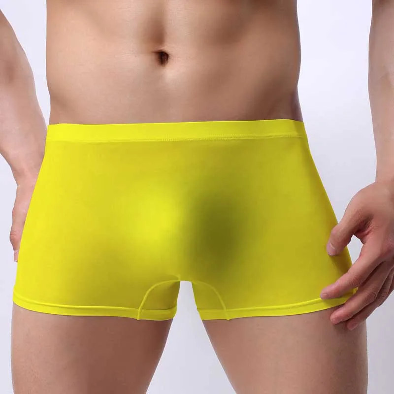 Mens Seamless Ice Silk Boxers Solid Sexy U Pouch Breathable Male Underwear Thin Cueca Calzoncillos Transparent Man Underpants
