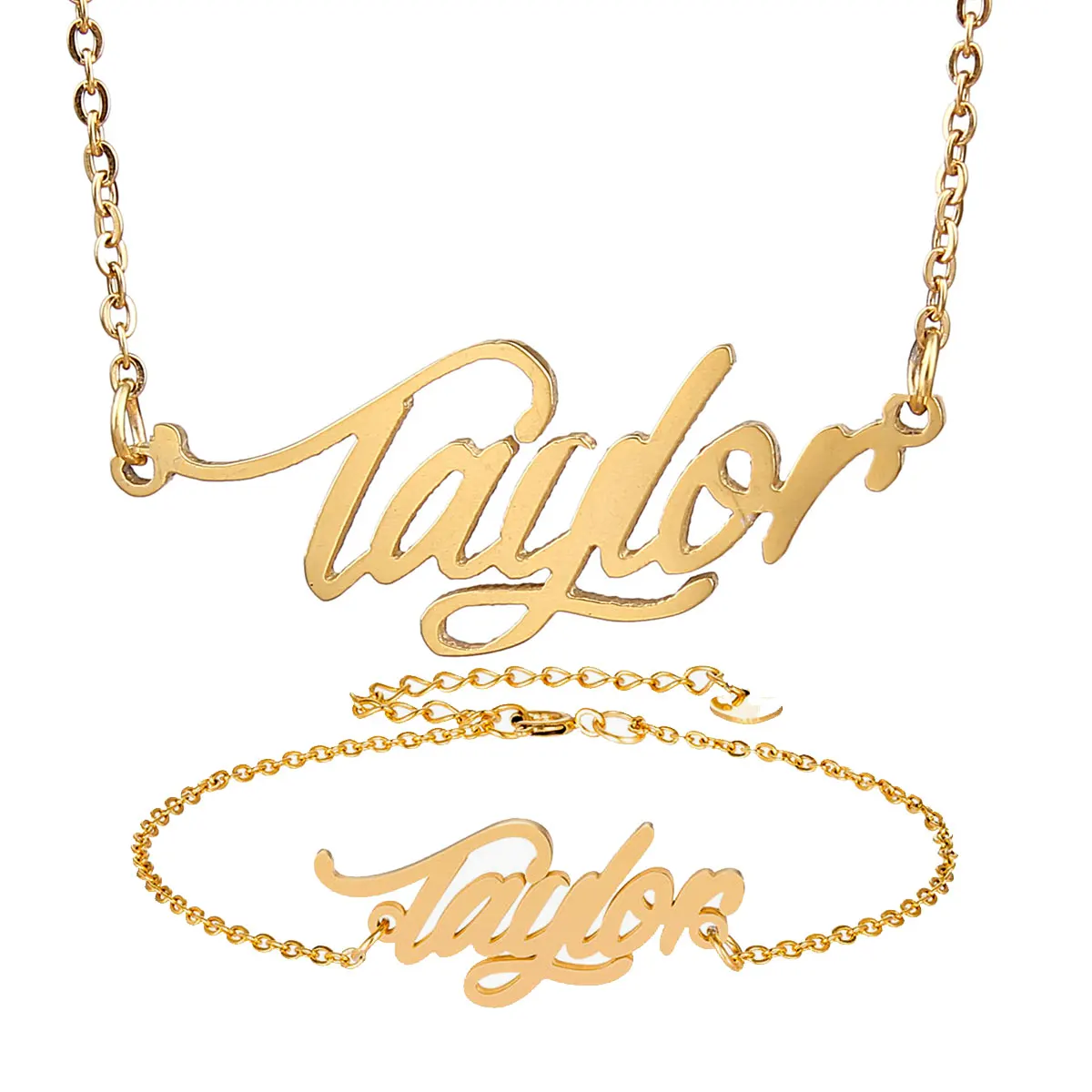 

Stainless Steel Taylor Name Necklace Bracelet Set Script Letters Charms Choker Chain Pendant Nameplate Jewelry sets Gift