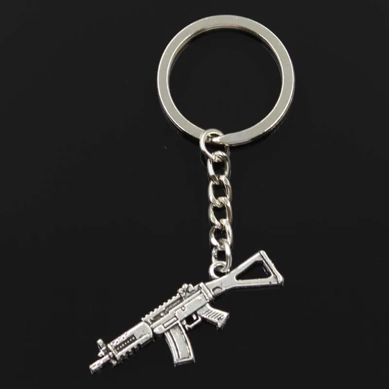 Fashion Machine Gun Assault Rifle 45x13mm Pendant 30mm Key Ring Chain Silver Color Men Car Gift Souvenirs Keychain Dropshipping