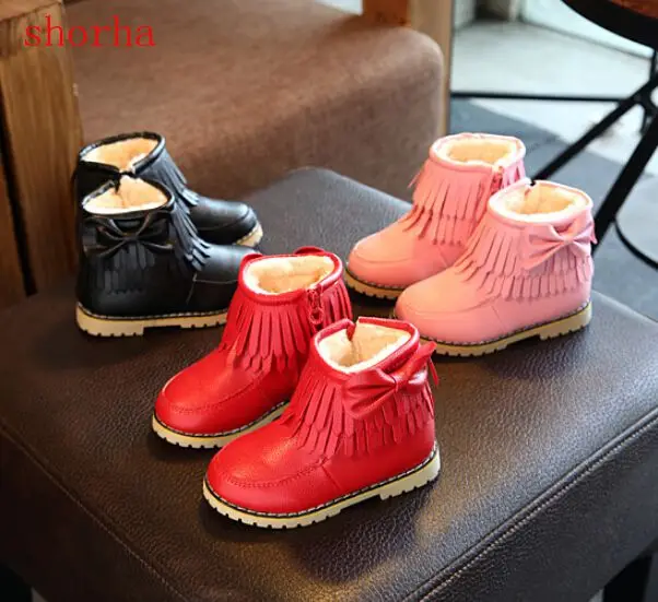 

2018 New Children Shoes Girls Boots Flower Flat with Warm boots Kids Baby Toddler With Plush Ankle Leather Boots