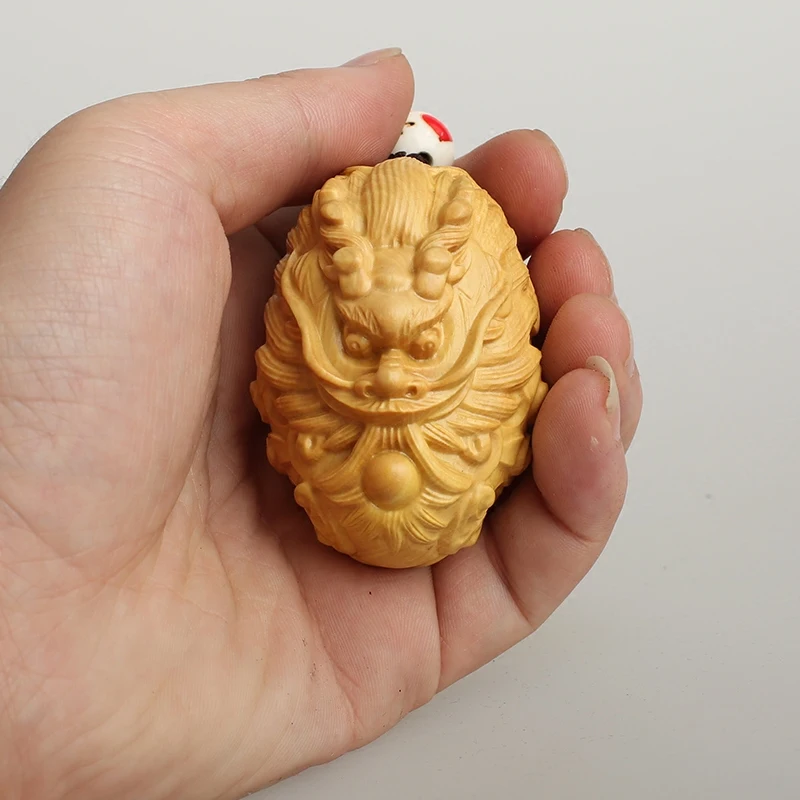 Wood Carving Pendant of Small Leaf Boxwood  Carving Handicraft article playwright Hanging Pendant of Male Zodiac Dragon to Ward