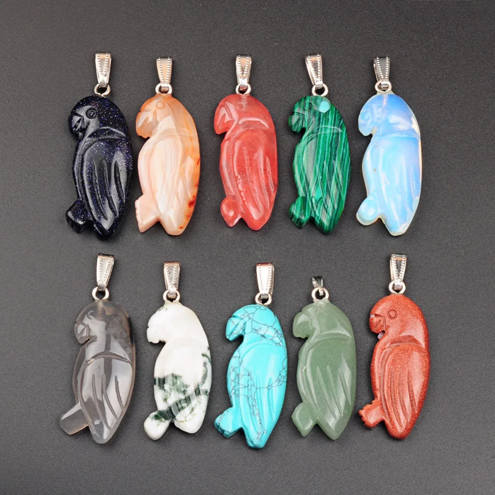 Carved Carnelian Natural Stone Quartz Crystal Adorable Happy Singing Parrot Bird Shape Pendant Bead for Necklace Making