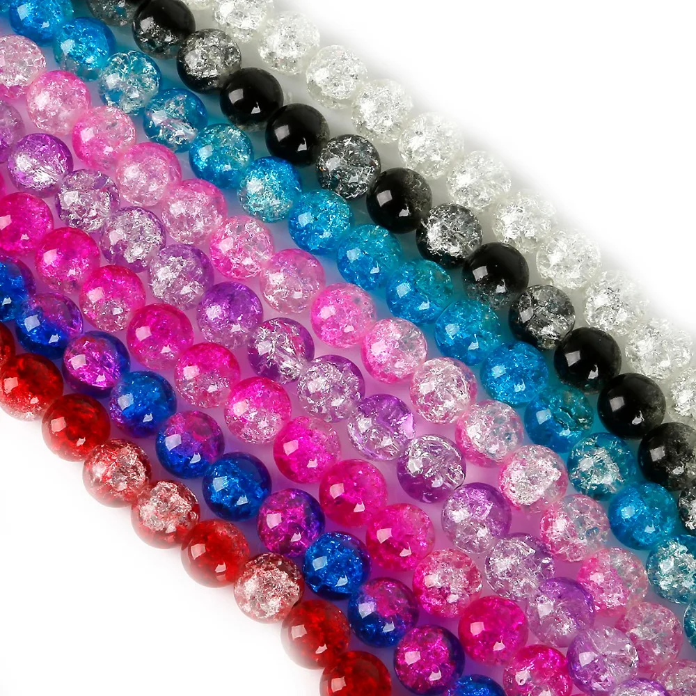 Wholesale 4/6/8/10mm Crystal Glass Beads Loose Spacer Crackle Round Pearl Charm Beads for women Jewelery Making DIY