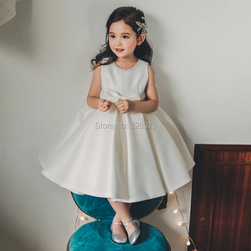 YNQNFS FG45 Real Picture Satin Princess Baby Kids Child Pageant Birthday Party Bridal Vintage Flower Girl Dresses with Bow Back