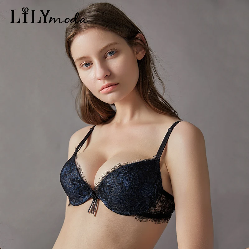 

Lilymoda 2018 New Romantic Eyelash Lace Sexy Bra For Women Underwire Push Up 3/4 Cup Brassiere Lingerie Female Underwear Comfort