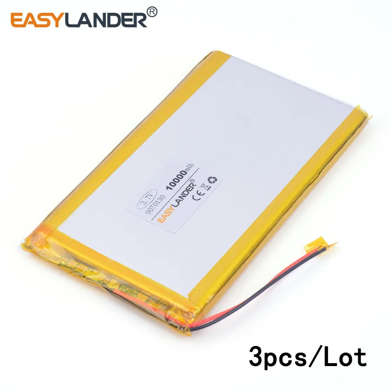 

3pcs/Lot 9070130 3.7V 10000mAh rechargeable battery FOR power bank DVD brand tablet gm lithium polymer battery fishing lamp