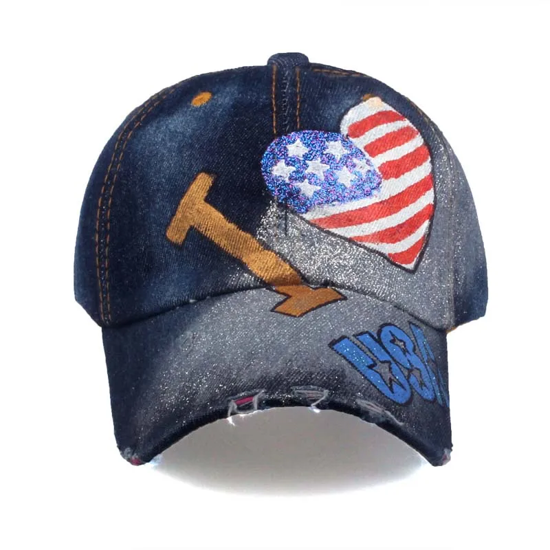 [YARBUU] Brand baseball caps 2017 new fashion high quality I love USA flag painting baseball cap Adjustable Casual Snapback HAT