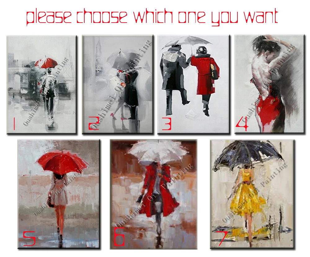 Hand Painted Walking In The Rain Landscape Paintings On Canvas Oil Painting Umbrella Figure Picture For Living Room Wall Decor image 4
