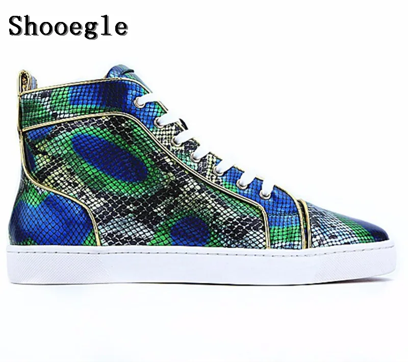 SHOOEGLE New Snakeskin Men Sneakers Casual Espadrilles Printing Platform Men Ankle Boots High Quality Shoes Zapatillas Hombre