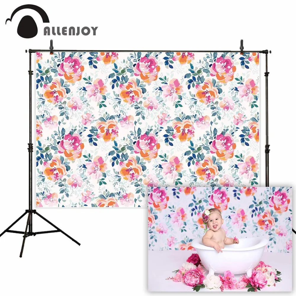 Allenjoy backgrounds for photography studio beautiful flower cluster decoration pink orange rose petal backdrop photobooth