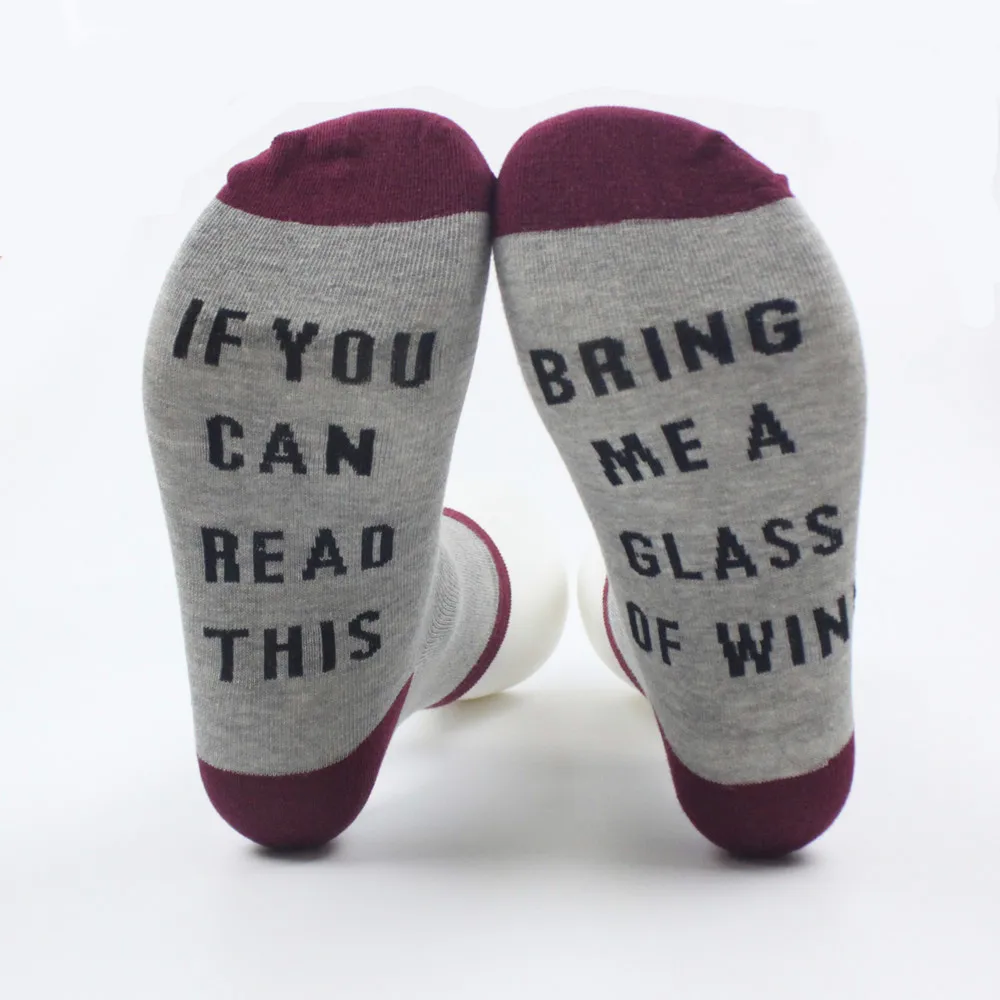 2018 fashion happy men and women socks Christmas kawaii funny socks if you can read this give me a glass of wine socks