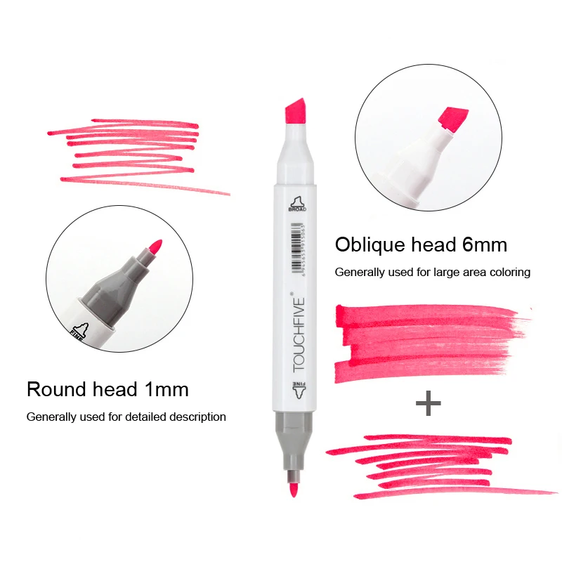 TOUCHFIVE 1pcs Dual Head Art Markers Brush Pen Alcohol Based Sketch Manga Markers For School Drawing Coloring Art Supplies