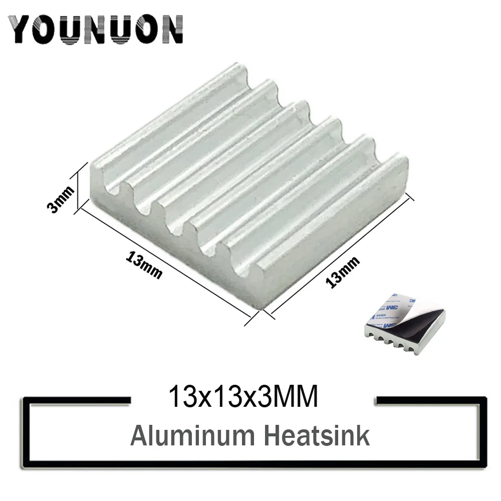 100Pcs YOUNUON Sliver 13mm*13mm*3mm Silver DIY LED Aluminum Heat sink Radiator Cooling Cooler Pad