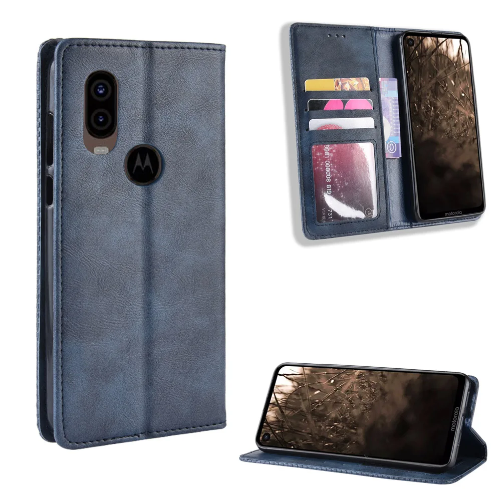 

For Motorola One Vision Case Wallet Flip Style Leather Vintage Phone Cover For Motorola One Vision XT1970-1/3 with Photo frame