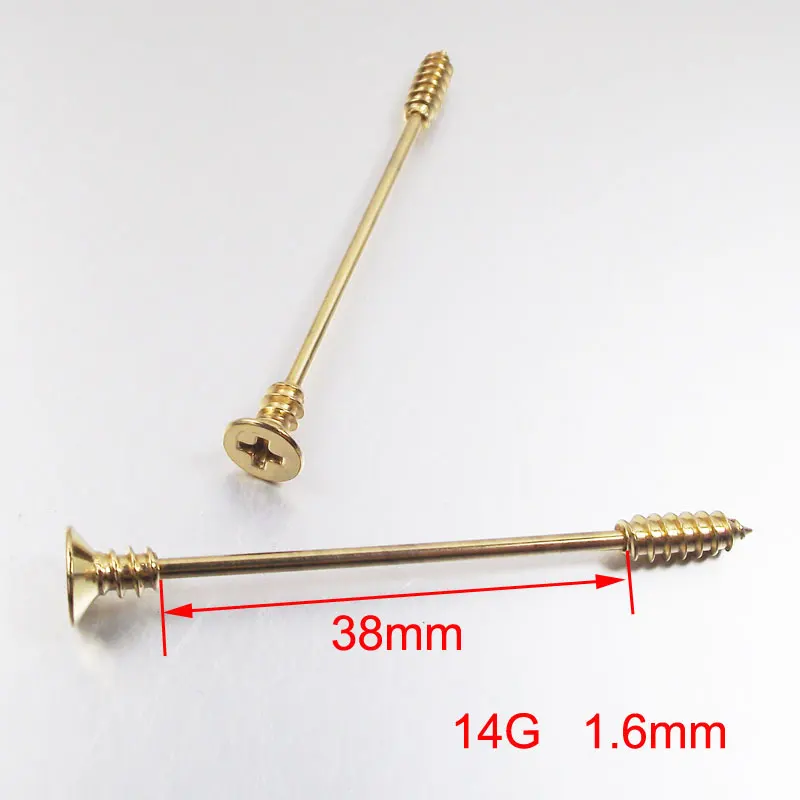 SaYao 1 Piece 14G 38mm Rose Gold Stainless Steel Earring Screw Long Industrial Barbell Earring