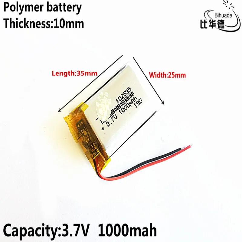 Good Qulity 3.7V,1000mAH 102535 Polymer lithium ion / Li-ion battery for tablet pc BANK,GPS,mp3,mp4