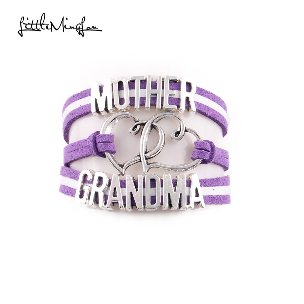 Little Minglou Mother love Grandma bracelet heart charm suede wrap men bracelets & bangles for women jewelry family gift