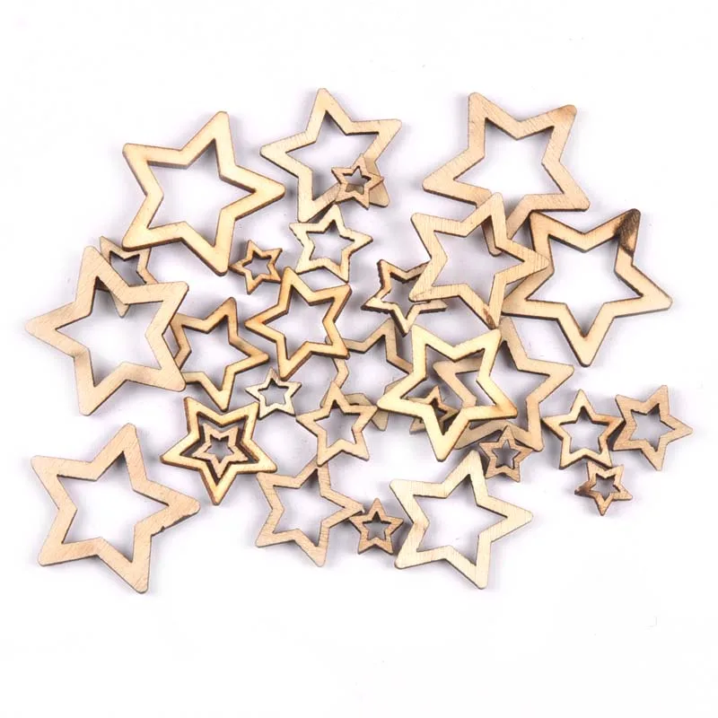 50pcs New Mixed Hollowed Stars Wooden Crafts For Arts Scrapbooking Embellishments Wedding DIY Wood Slices Home Decoration M1872