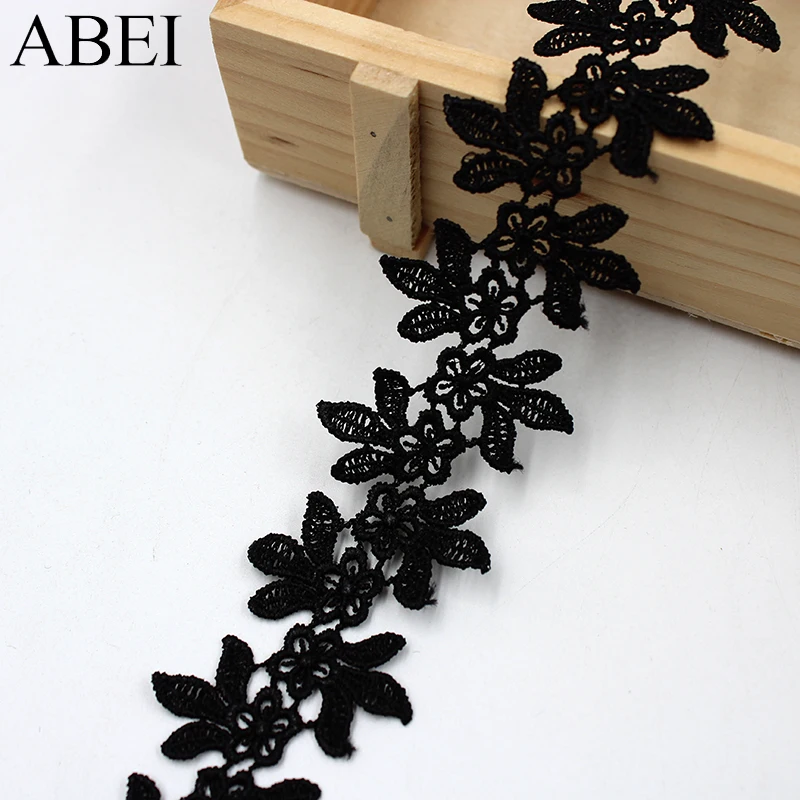 5yards/lot Black flower Lace Trims White Bow Embroidery  Polyester Lace Ribbon Diy Sewing Garments Hometexile Fabric Ornaments