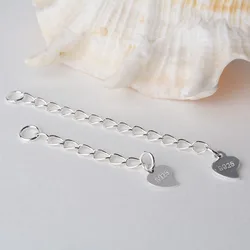 solid 925 Sterling Silver twisted oval cable chain extender with heart tag for chain necklace