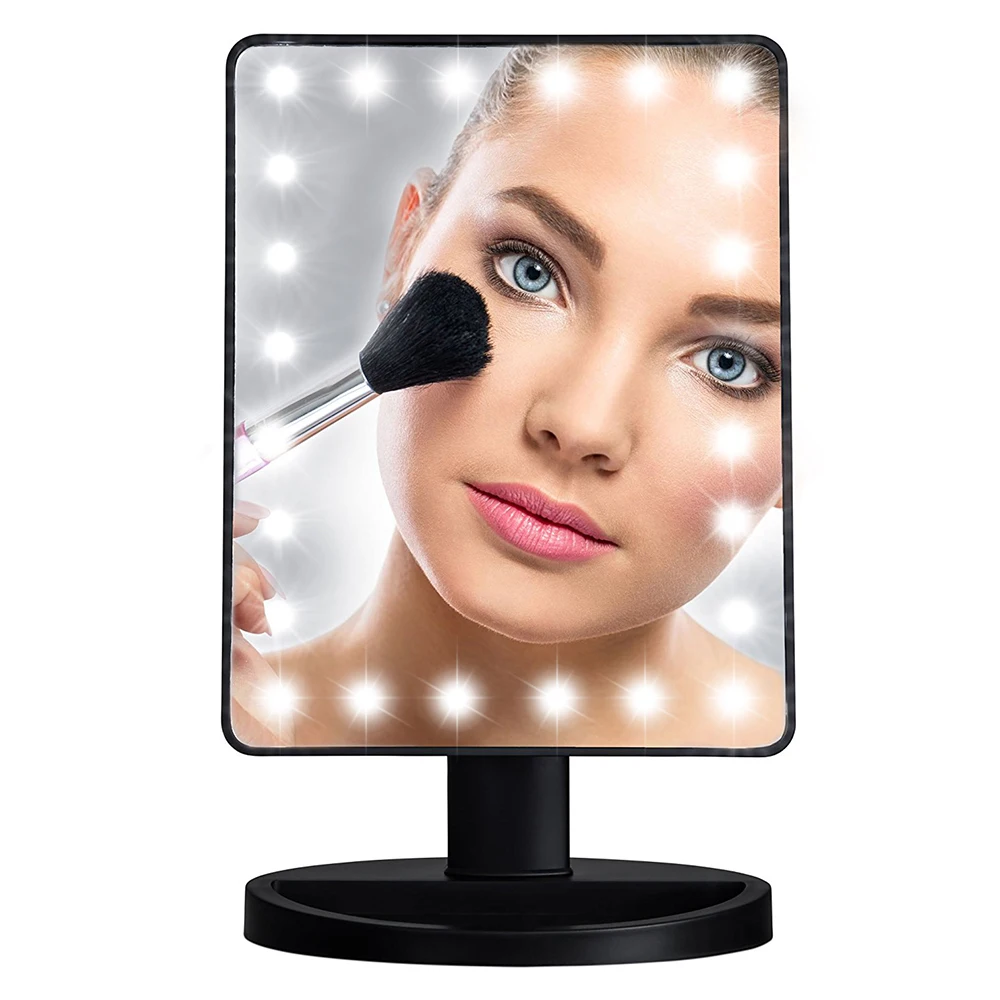 DONWEI LED Touch Screen 24 Light Makeup Mirror Table Desktop Makeup  Mirrors Vanity Light Health Beauty LED Mirror Battery power